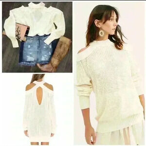 Free People Half Moon Bay Pullover Sweater Ivory Size Unknown PTP 20.5